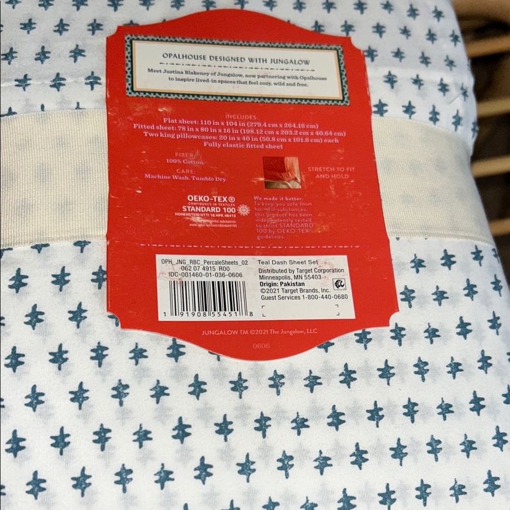 Opalhouse Jungalow King 100% Cotton Percale Sheet Set - Teal Dash - Picture 5 of 11